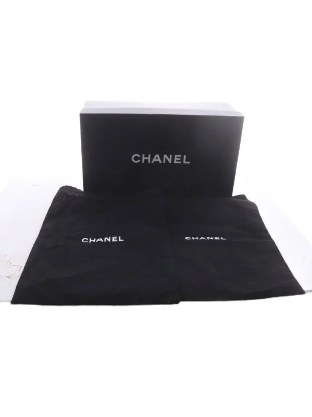 Chanel Pumps Chunky Heel CC Logo Strap Felt Patent Leather Black